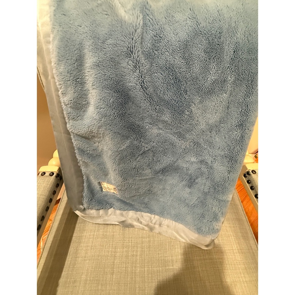 Little Giraffe Chenille Baby Blanket Blue Satin Trim Plush Security Blanket